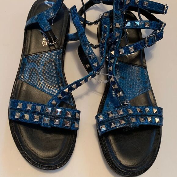 Free People Sneak Print animal print blue black Gladiator Sandals Sz 9 - Picture 8 of 9